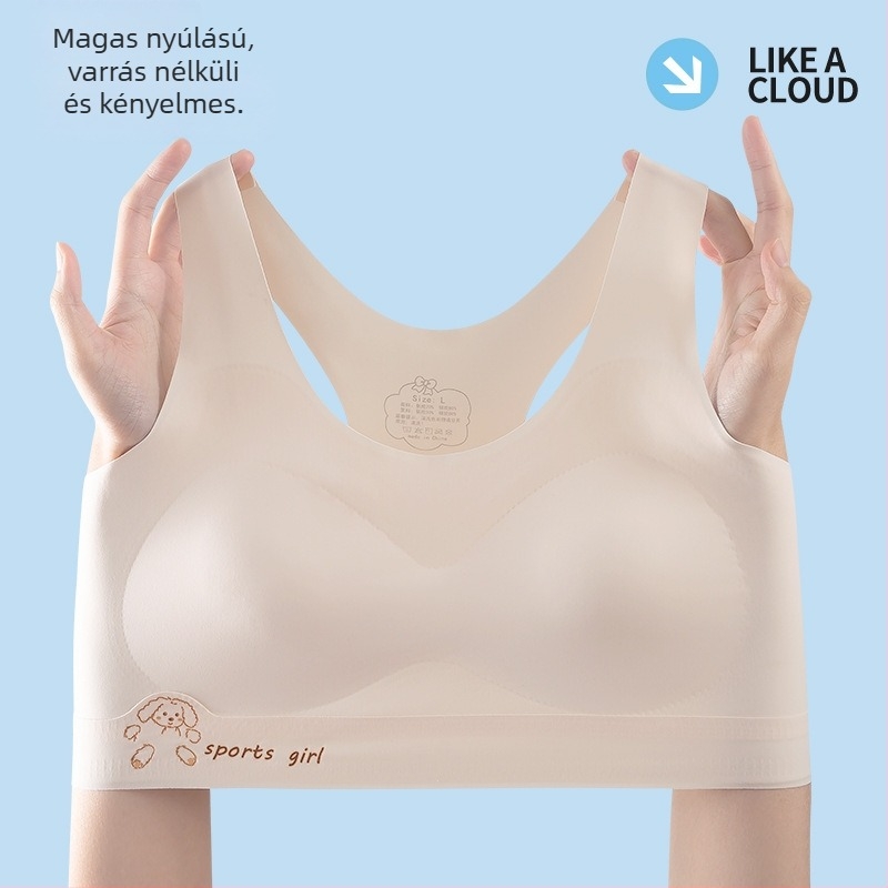 Lányok vest-stílusú edzőmelltartó fix kosarakkal; Ice Silk anyag; Nylon fő anyag; teljes kosarak; ultra vékony formázott kosár habbal; rögzített dupla vállpántok