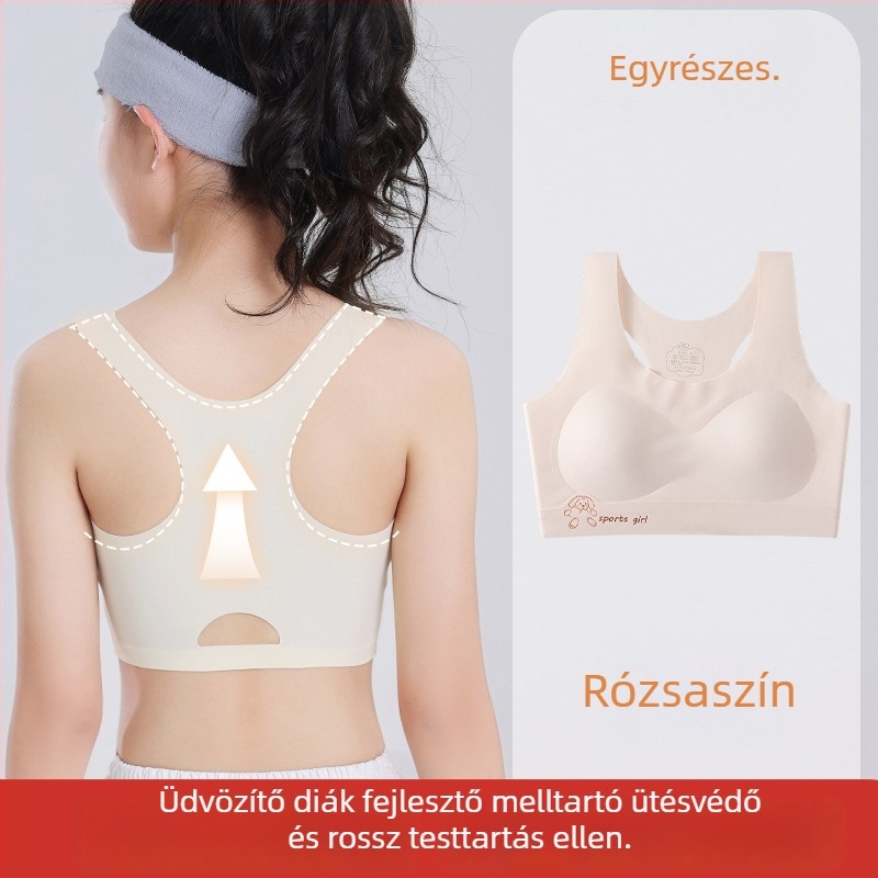 Lányok vest-stílusú edzőmelltartó fix kosarakkal; Ice Silk anyag; Nylon fő anyag; teljes kosarak; ultra vékony formázott kosár habbal; rögzített dupla vállpántok