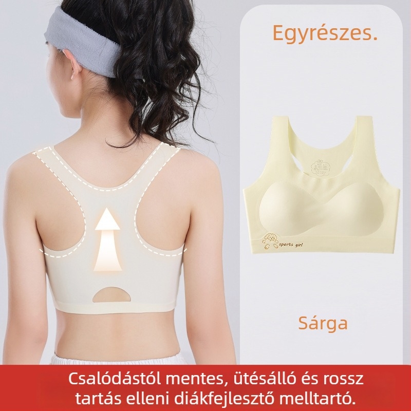 Lányok vest-stílusú edzőmelltartó fix kosarakkal; Ice Silk anyag; Nylon fő anyag; teljes kosarak; ultra vékony formázott kosár habbal; rögzített dupla vállpántok