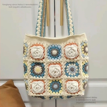 Válltáska — DIY gyapjú kötött, Camellia Grandmother Plaid mintázat, uniszex stílus, 2024 tavasza, mindennapi használatra