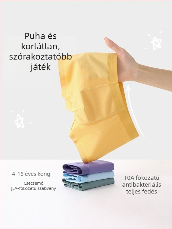 Category A antibakteriális fiúknak boxer alsónemű, lélegző combed pamut keverék, 92% pamut, 8% spandex, méret 10A, közepes–nagy testmagasságú gyerekeknek