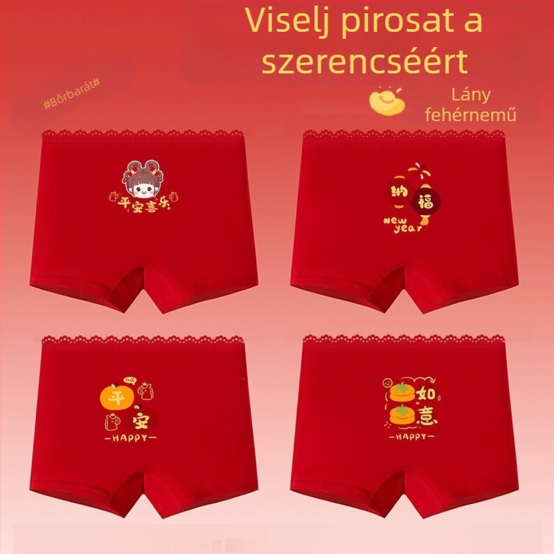 Vörös pamut antibakteriális női boxer alsó gyerekeknek, 8 éves kortól, közepes-nagy méret