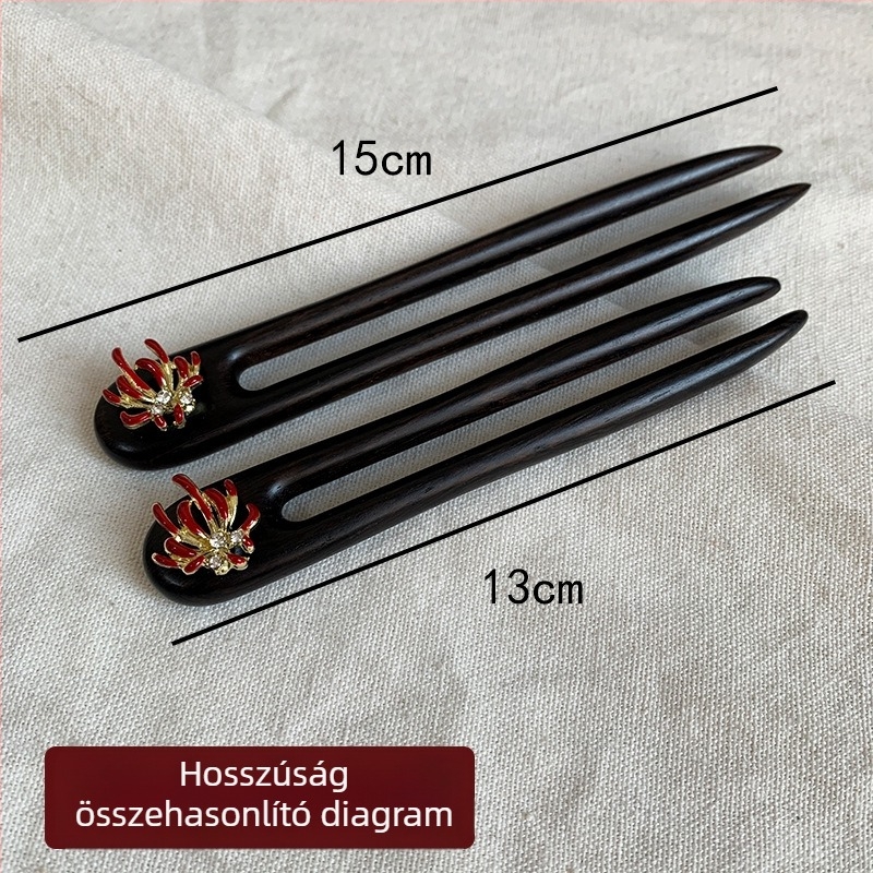 U alakú hajtű szantálfa anyagból, etnikai stílusú hajkiegészítő, modell F8765SHM55598M, 2025 téli kiadás