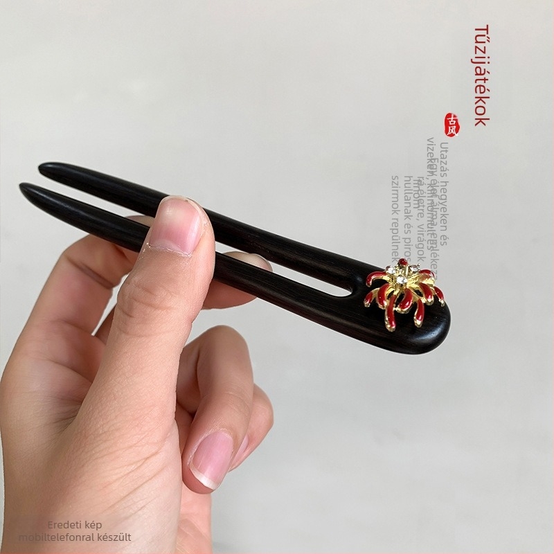 U alakú hajtű szantálfa anyagból, etnikai stílusú hajkiegészítő, modell F8765SHM55598M, 2025 téli kiadás