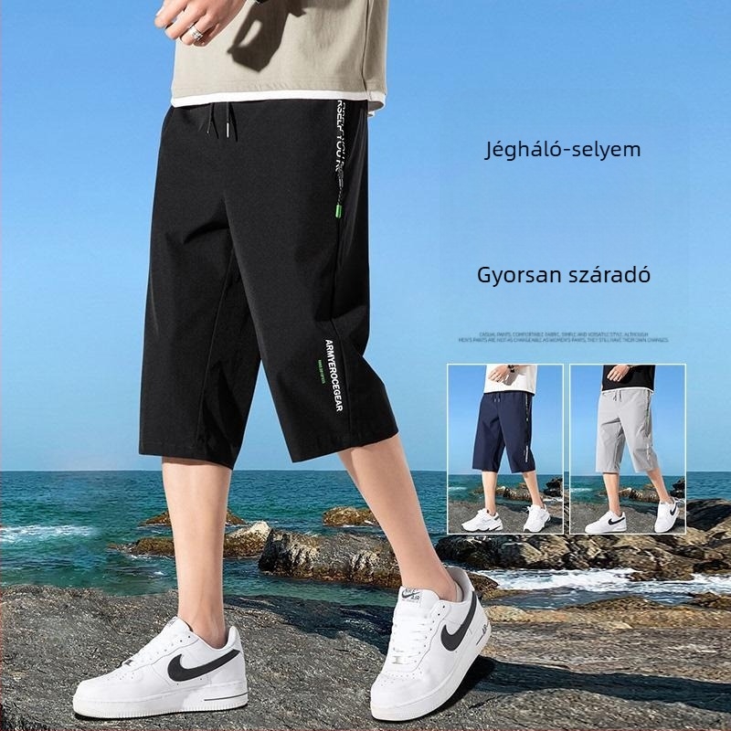 Férfi cropped rövidnadrág, laza szabás, gyorsan száradó Ice Silk, nyári strand sport