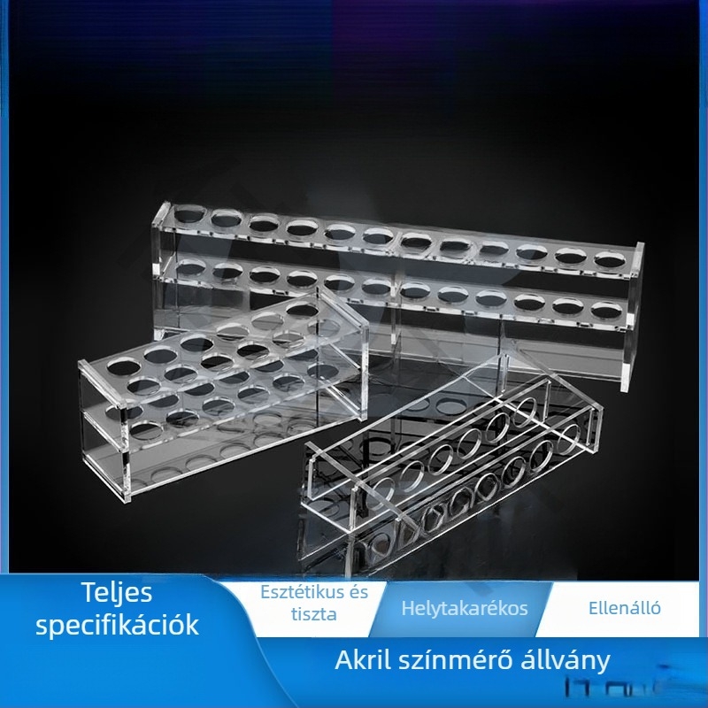 Üveg színanalízis csőállvány 10/25/50/100 ml csövekhez, 6–30 lyuk, egy- vagy kétsoros