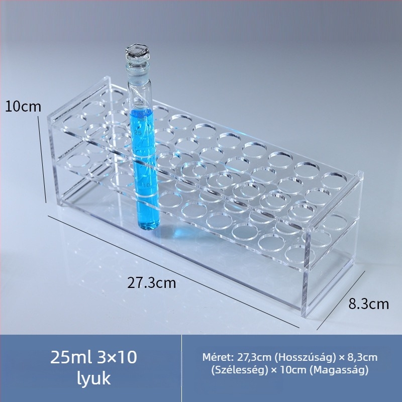 Üveg színanalízis csőállvány 10/25/50/100 ml csövekhez, 6–30 lyuk, egy- vagy kétsoros
