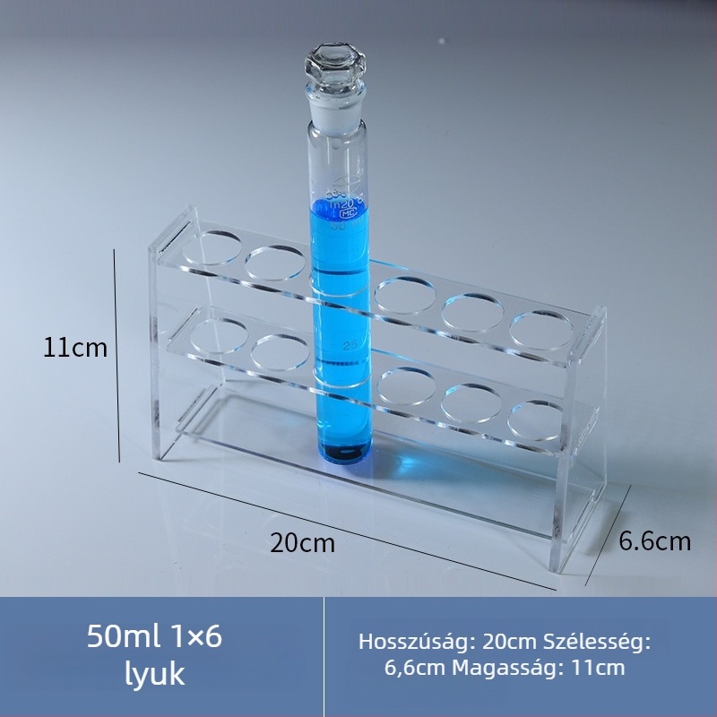 Üveg színanalízis csőállvány 10/25/50/100 ml csövekhez, 6–30 lyuk, egy- vagy kétsoros