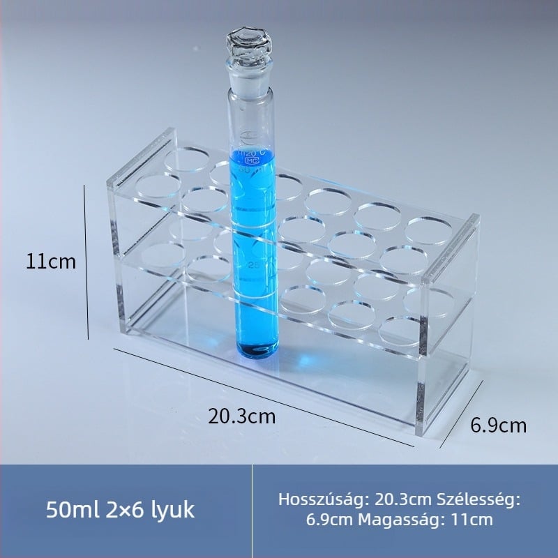 Üveg színanalízis csőállvány 10/25/50/100 ml csövekhez, 6–30 lyuk, egy- vagy kétsoros