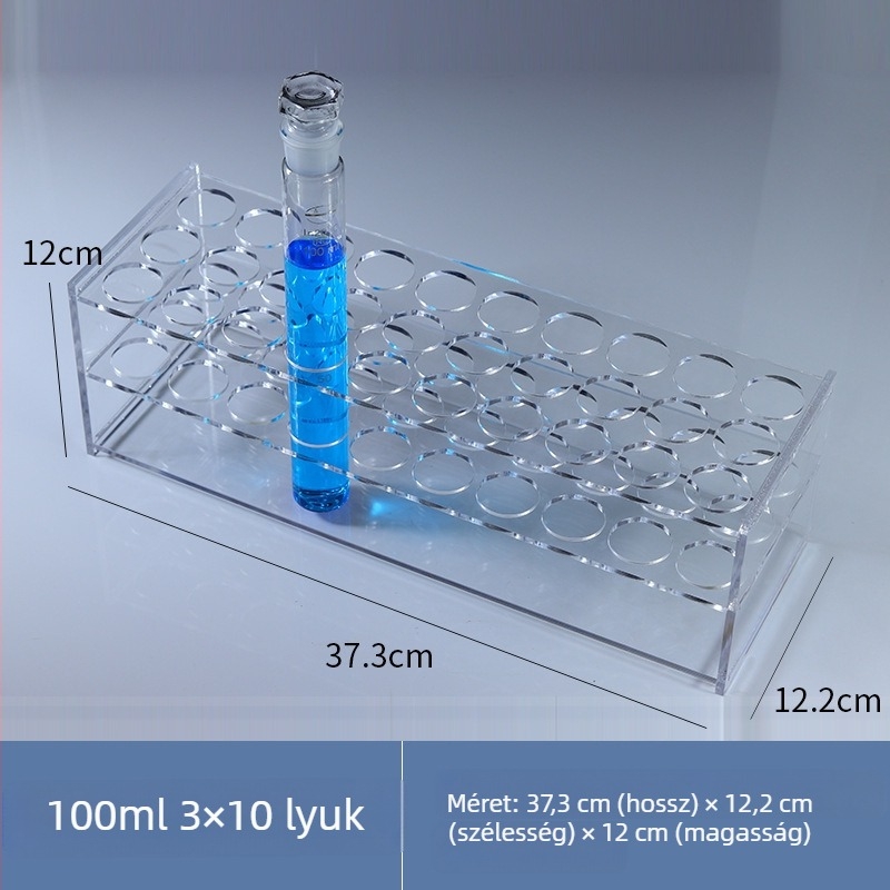 Üveg színanalízis csőállvány 10/25/50/100 ml csövekhez, 6–30 lyuk, egy- vagy kétsoros