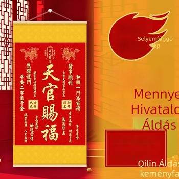 Függő dekoratív festmény Kirin áldás motívummal, fa keret, selyem vászon, tintasugaras nyomtatás, új kínai stílus