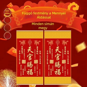 Függő dekoratív festmény Kirin áldás motívummal, fa keret, selyem vászon, tintasugaras nyomtatás, új kínai stílus