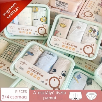 Moxiaoyu Lycra pamut, A osztály antibakteriális gyerekeknek, uniszex alsónemű, 3–8 éves, 95% pamut, légáteresztő