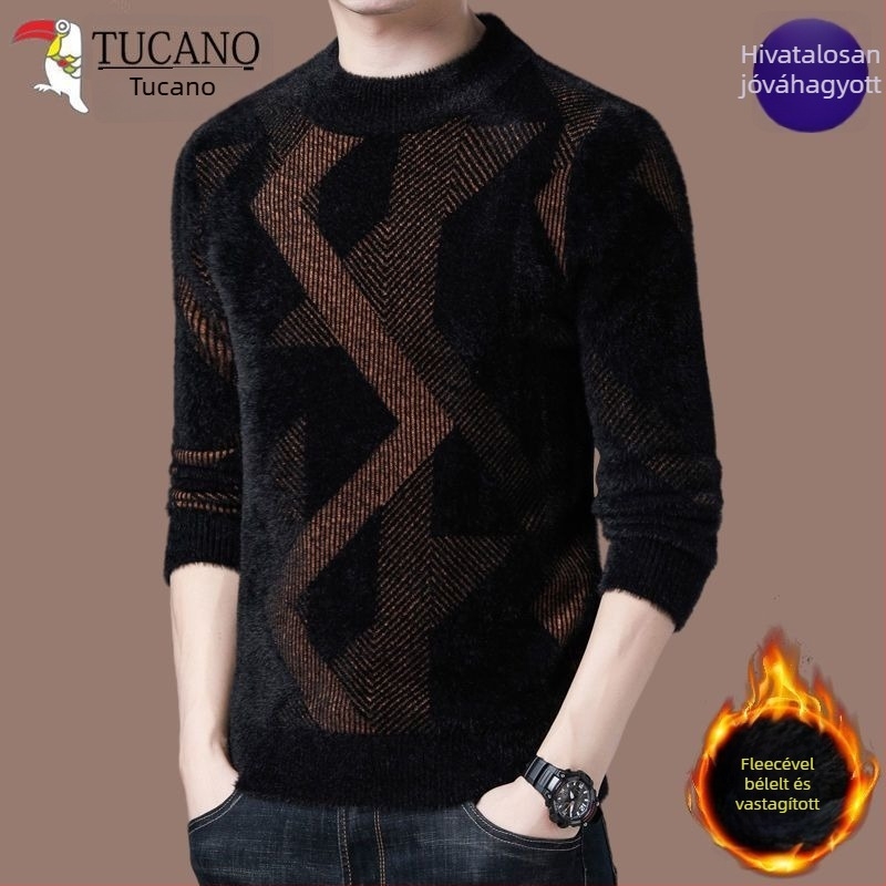 Férfi kötött pulóver félmagas kerek nyakkal, 2019 tél, kiegyensúlyozott méretek
