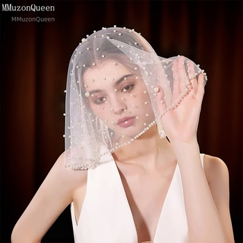 Manzhen menyasszonyi gyöngyös fátyol, rövid, fehér elefántcsont Ma09