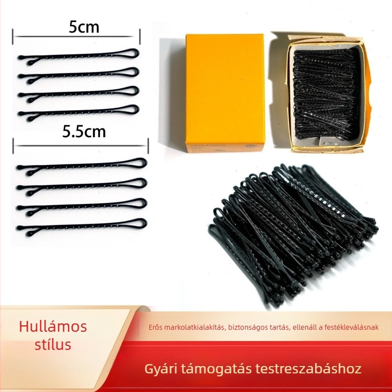 Hullám mintázatú hajcsipesz lakkozott felülettel, kis fekete hajcsipesz, elválasztó klipsz frizurákhoz és frufruhoz
