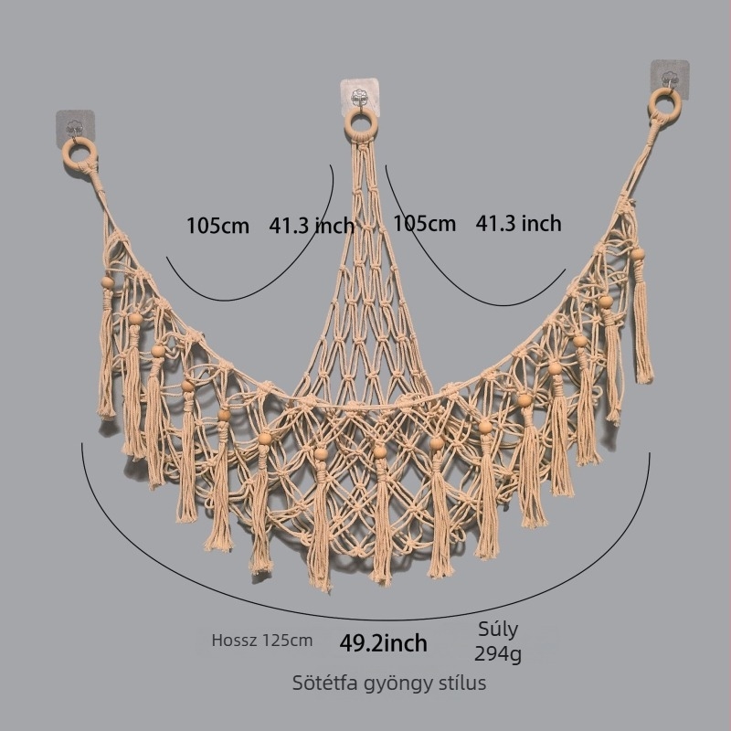 Pamutból készült kézzel szövött falikárpit-hammock, nordic stílus, ovális forma, levél mintázat