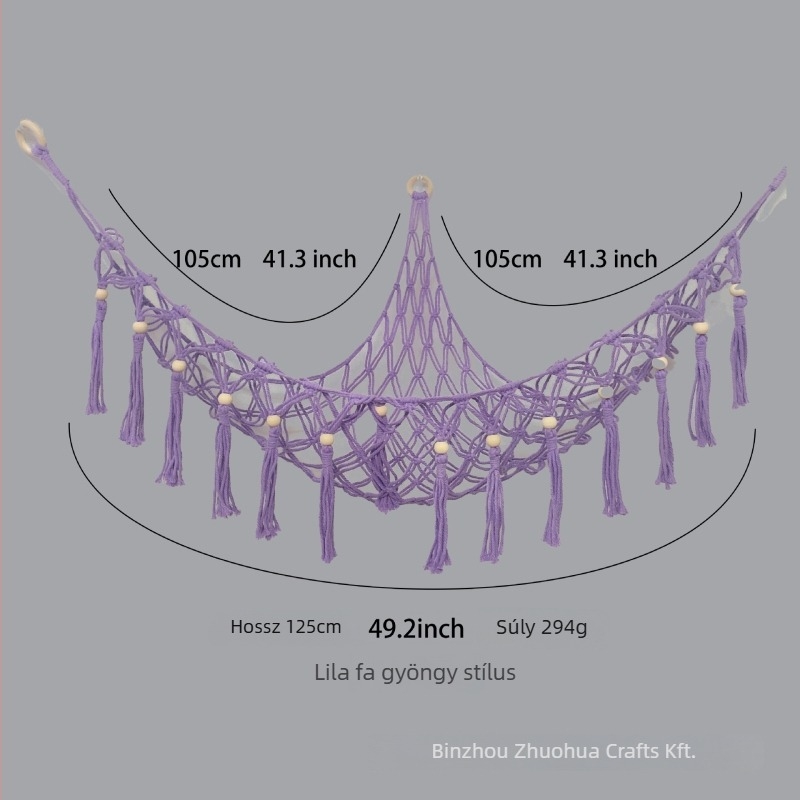 Pamutból készült kézzel szövött falikárpit-hammock, nordic stílus, ovális forma, levél mintázat