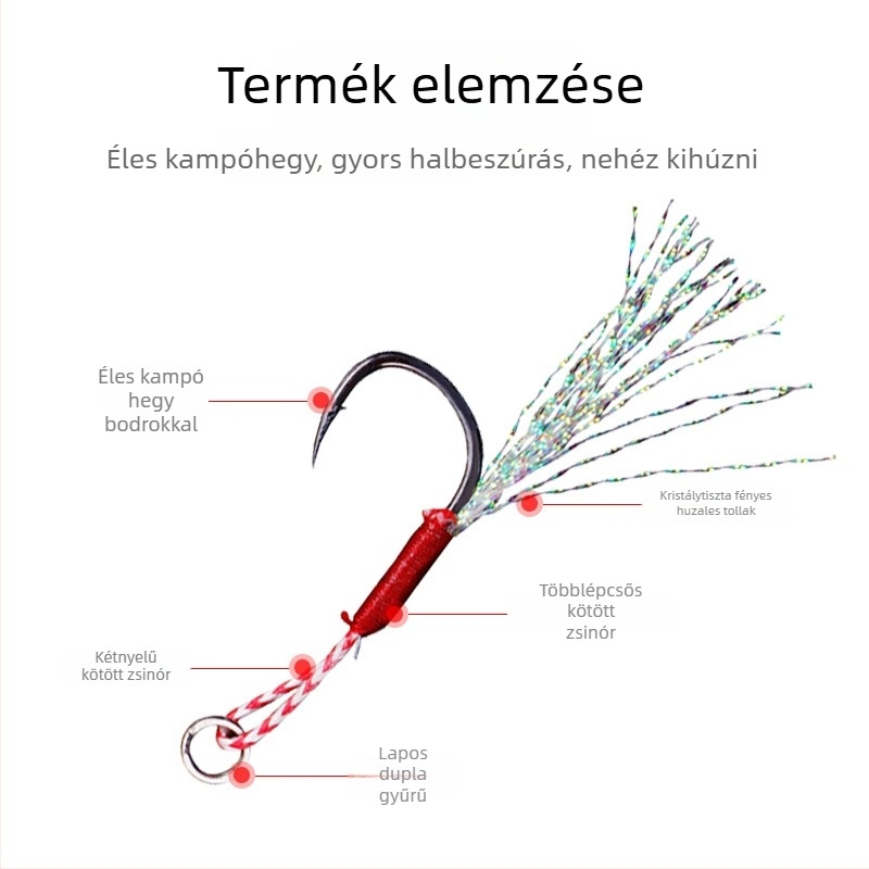 Vas Iseine horog tollal – megerősített, tövises, korrózióálló, 20 db/csomag, óceánparti horgászathoz