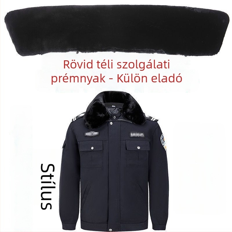 Okudomen Téli szolgálati kabát prémes gallérral, multifunkcionális középhosszú egyenruha, Rayon anyag, gyapjú bélés, színblokkolt minta, szabadidő-stílus, őszi 2025 kiadás