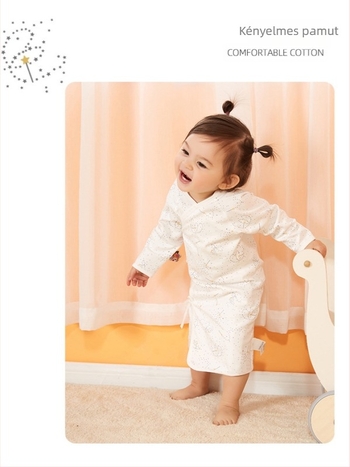 Kimono-stílusú hosszú ujjú újszülött overál alvózsákkal, 100% pamut, nedvesség-elvezető, 0–1 éves korosztálynak