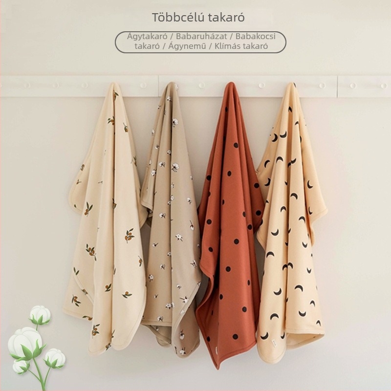 Kétszintes pamut baba takaró 95%+ pamut, újszülötteknek és 3 éves korig, minden évszakban, babakocsihoz, virágos és pöttyös mintával