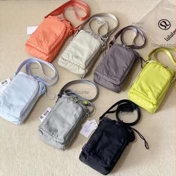 Keresztpántos telefonos táska — nylonból, függőleges négyzetes forma, nyitott felső rész, belső zseb a telefon számára, egysoros vállpánt