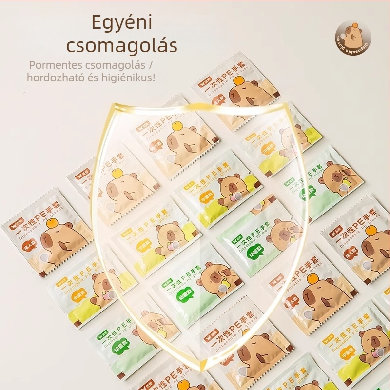 Gyermekeknek szánt egyszer használatos kesztyűk, élelmiszer-minőségű, egyedi csomagolás, vastított PE, átlátszó, csúszásmentes, szabadtéri piknikhez