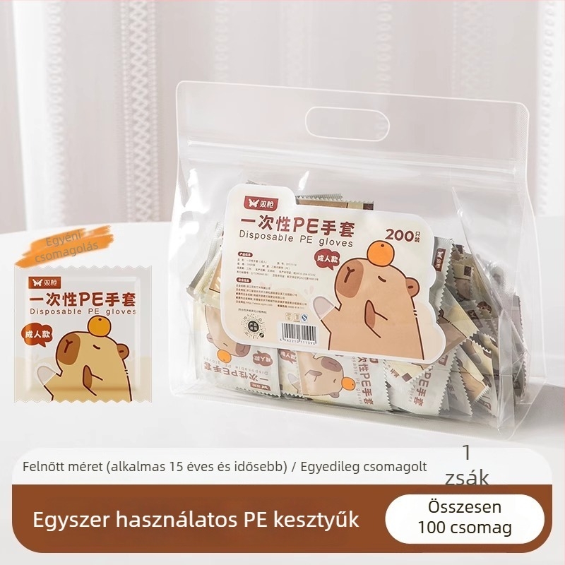 Gyermekeknek szánt egyszer használatos kesztyűk, élelmiszer-minőségű, egyedi csomagolás, vastított PE, átlátszó, csúszásmentes, szabadtéri piknikhez