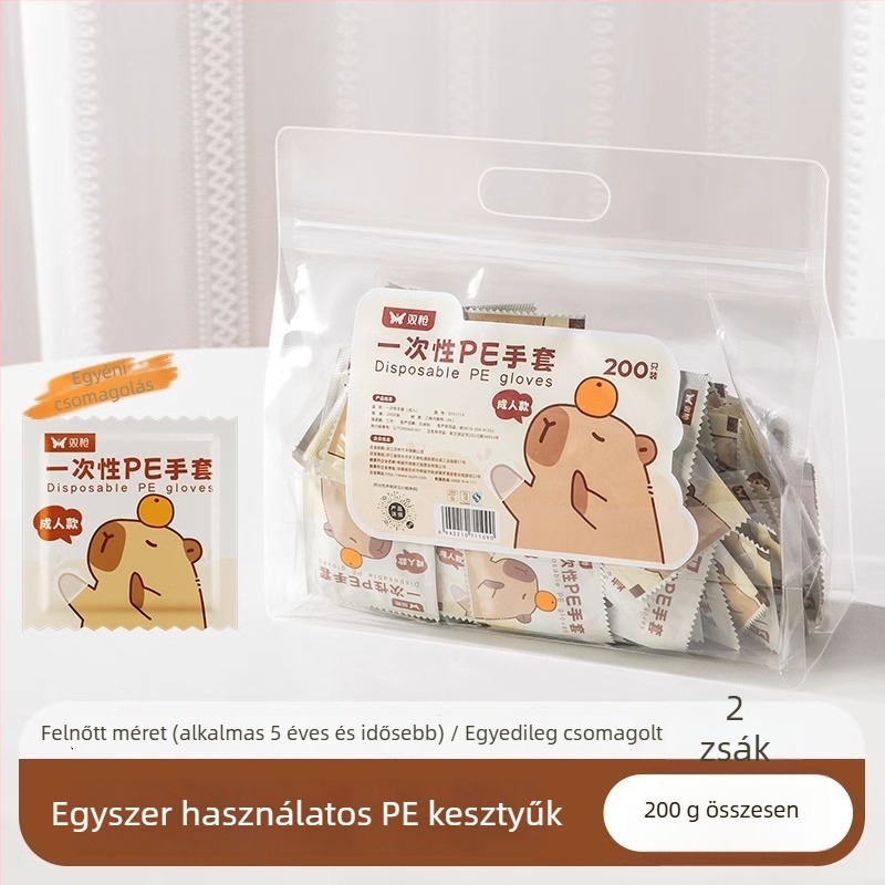 Gyermekeknek szánt egyszer használatos kesztyűk, élelmiszer-minőségű, egyedi csomagolás, vastított PE, átlátszó, csúszásmentes, szabadtéri piknikhez