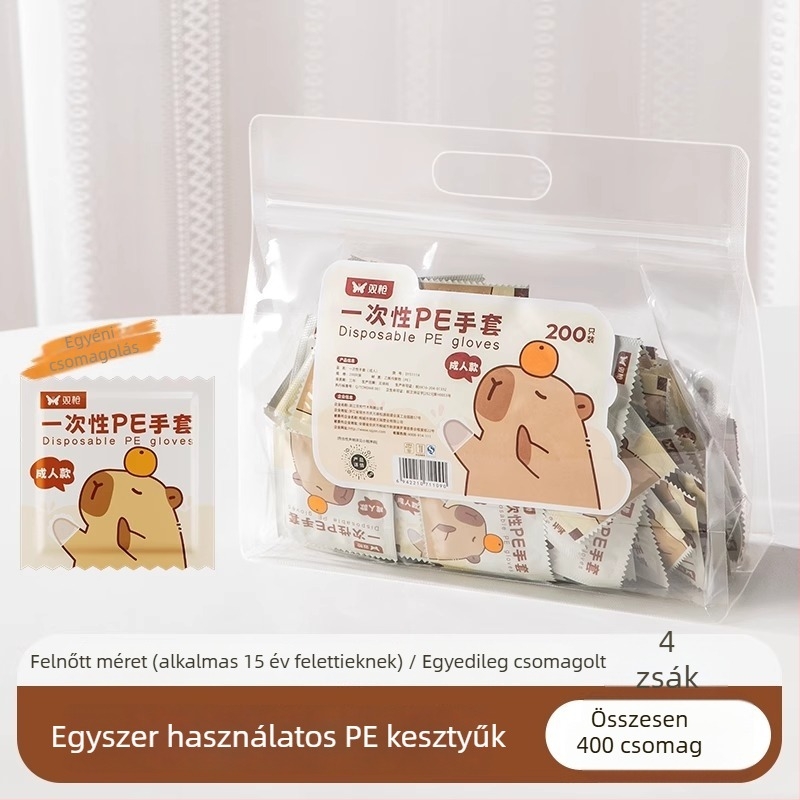 Gyermekeknek szánt egyszer használatos kesztyűk, élelmiszer-minőségű, egyedi csomagolás, vastított PE, átlátszó, csúszásmentes, szabadtéri piknikhez