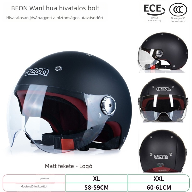 Beon elektromos jármű fél sisak – ABS, 3C tanúsítva, Gb811-2022b, egész éves használatra, elektromos autók és motorkerékpárok számára