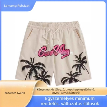 Férfiak 3D nyomtatott hálós poliészter strandnadrág lazán szabott egyenes vágás mikroelasztikus nyár sportos stílus