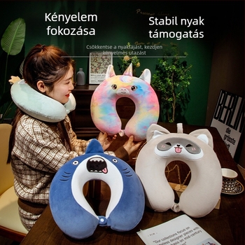 U alakú utazó nyakpárna memóriahab töltettel, Crystal Velvet huzattal, rajzfilmszerű stílus, felnőtteknek, repülőútra