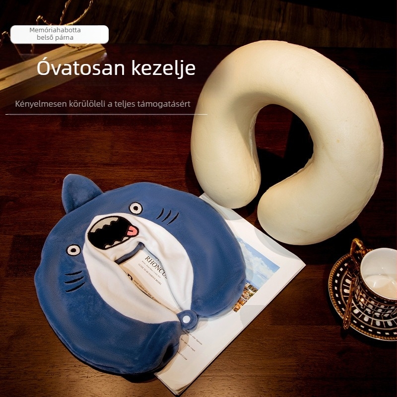 U alakú utazó nyakpárna memóriahab töltettel, Crystal Velvet huzattal, rajzfilmszerű stílus, felnőtteknek, repülőútra