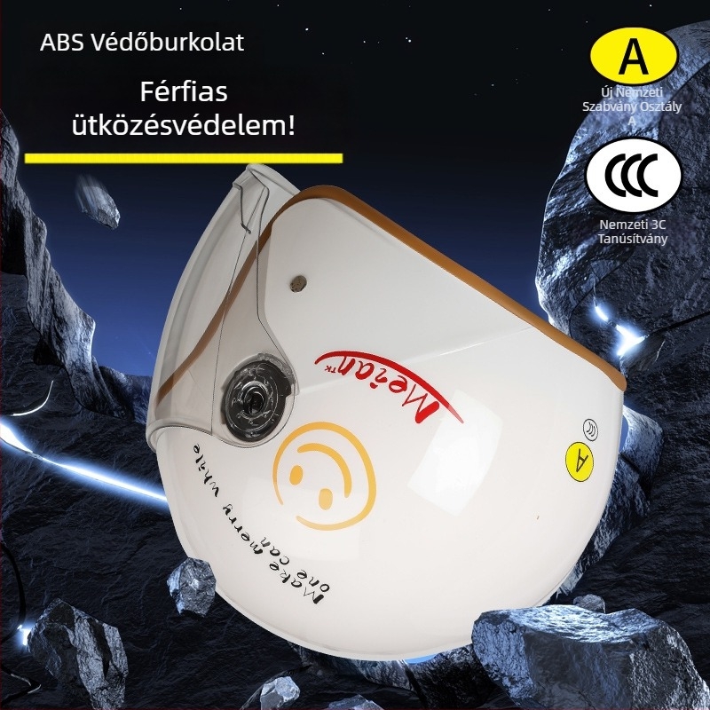 Elektromos motorkerékpár sisak, 3C tanúsított, ABS, téli meleg, mosolygó arc, 3/4 sisak