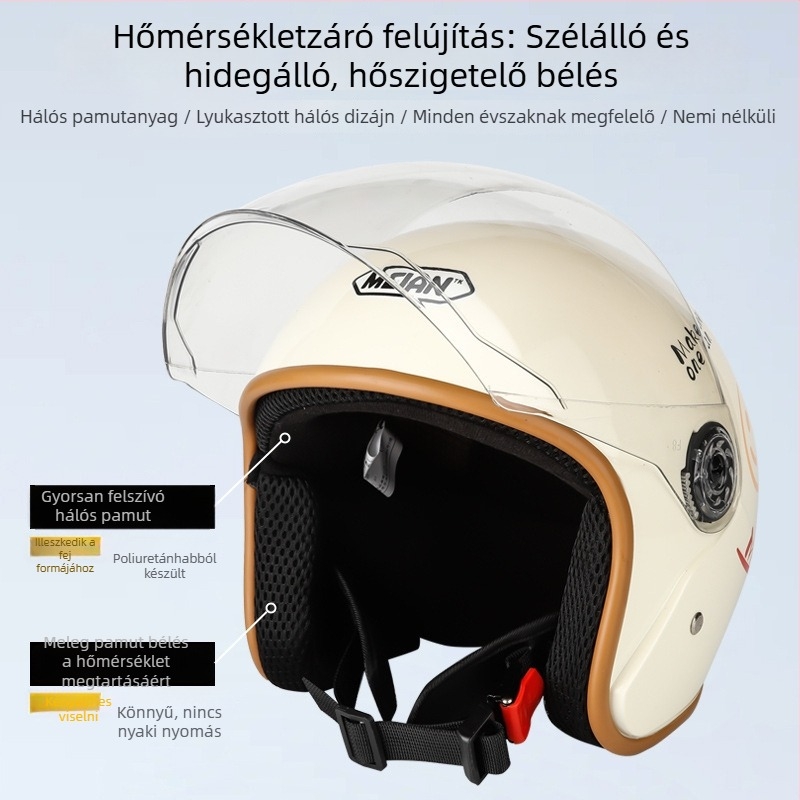 Elektromos motorkerékpár sisak, 3C tanúsított, ABS, téli meleg, mosolygó arc, 3/4 sisak