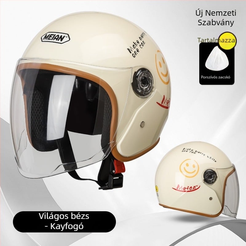 Elektromos motorkerékpár sisak, 3C tanúsított, ABS, téli meleg, mosolygó arc, 3/4 sisak