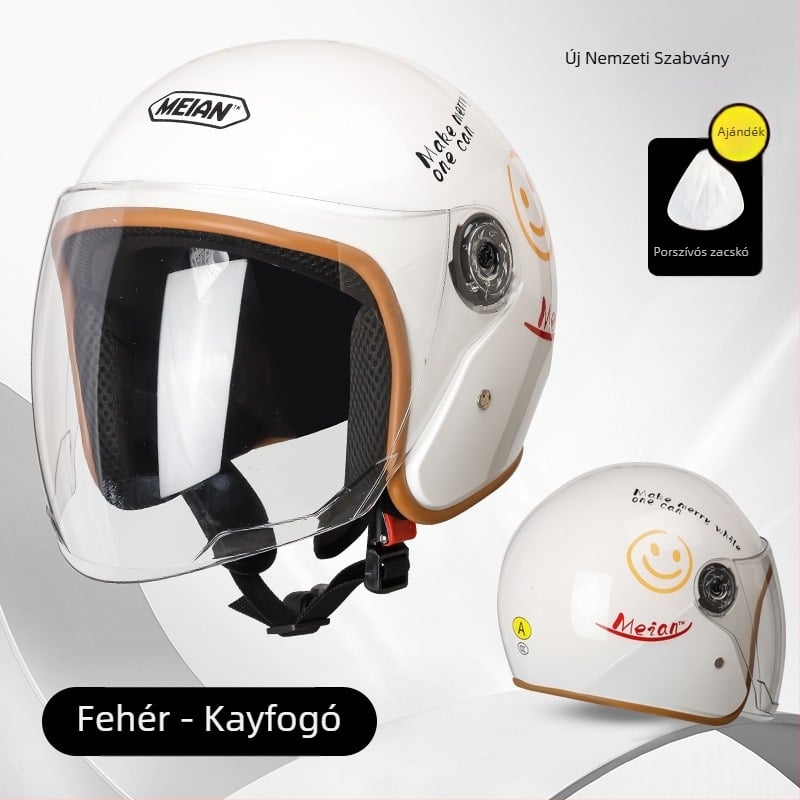 Elektromos motorkerékpár sisak, 3C tanúsított, ABS, téli meleg, mosolygó arc, 3/4 sisak