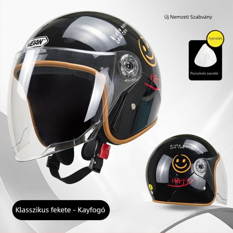 Elektromos motorkerékpár sisak, 3C tanúsított, ABS, téli meleg, mosolygó arc, 3/4 sisak