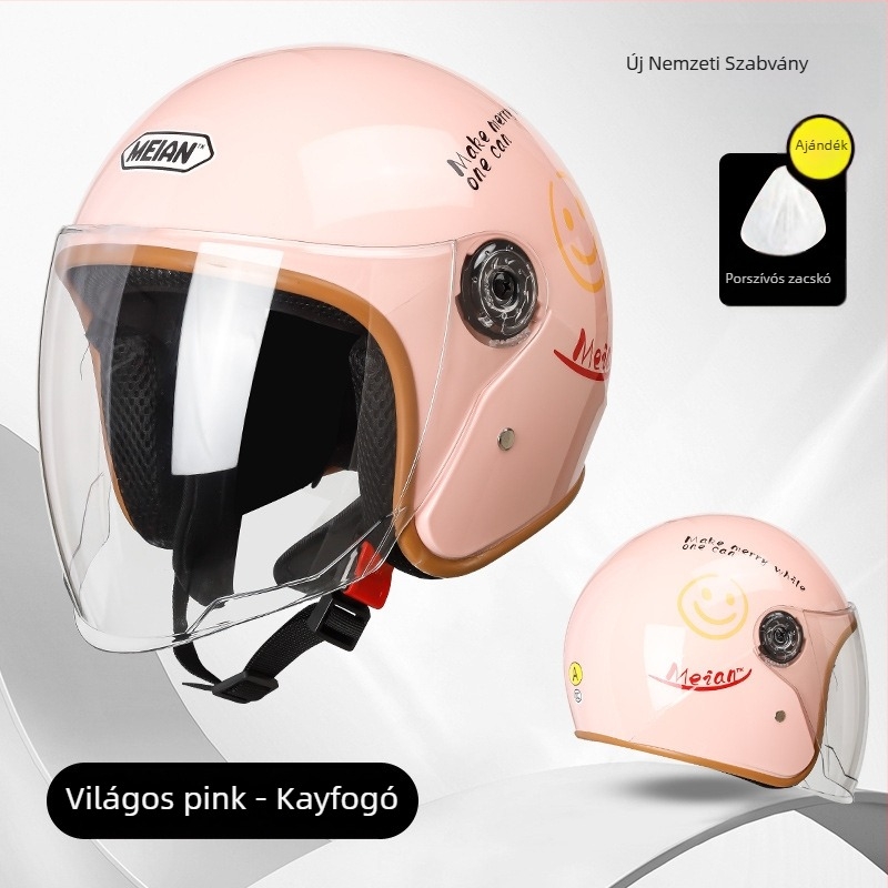 Elektromos motorkerékpár sisak, 3C tanúsított, ABS, téli meleg, mosolygó arc, 3/4 sisak