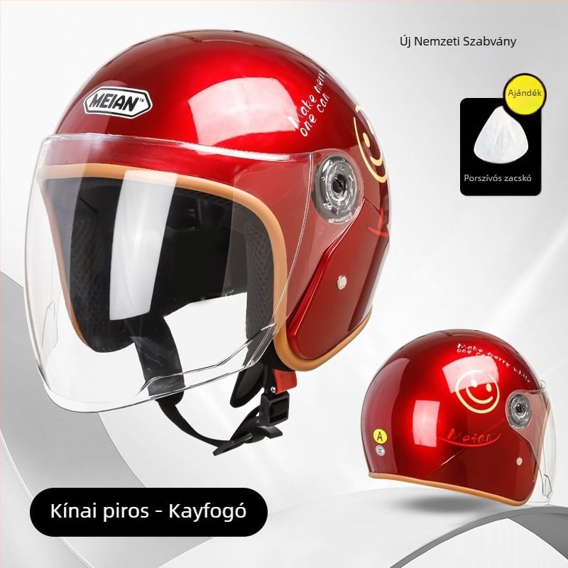 Elektromos motorkerékpár sisak, 3C tanúsított, ABS, téli meleg, mosolygó arc, 3/4 sisak