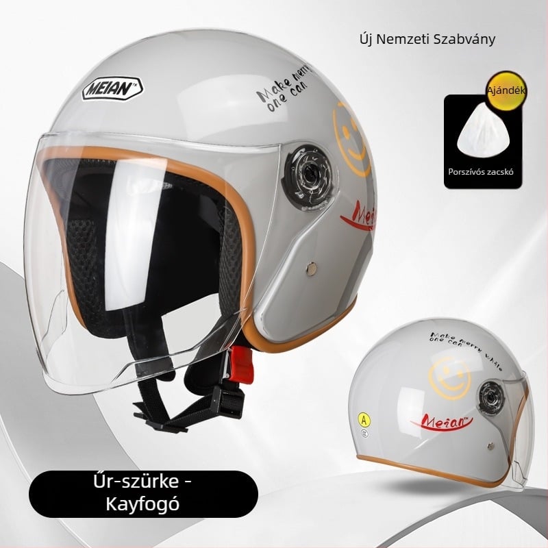 Elektromos motorkerékpár sisak, 3C tanúsított, ABS, téli meleg, mosolygó arc, 3/4 sisak