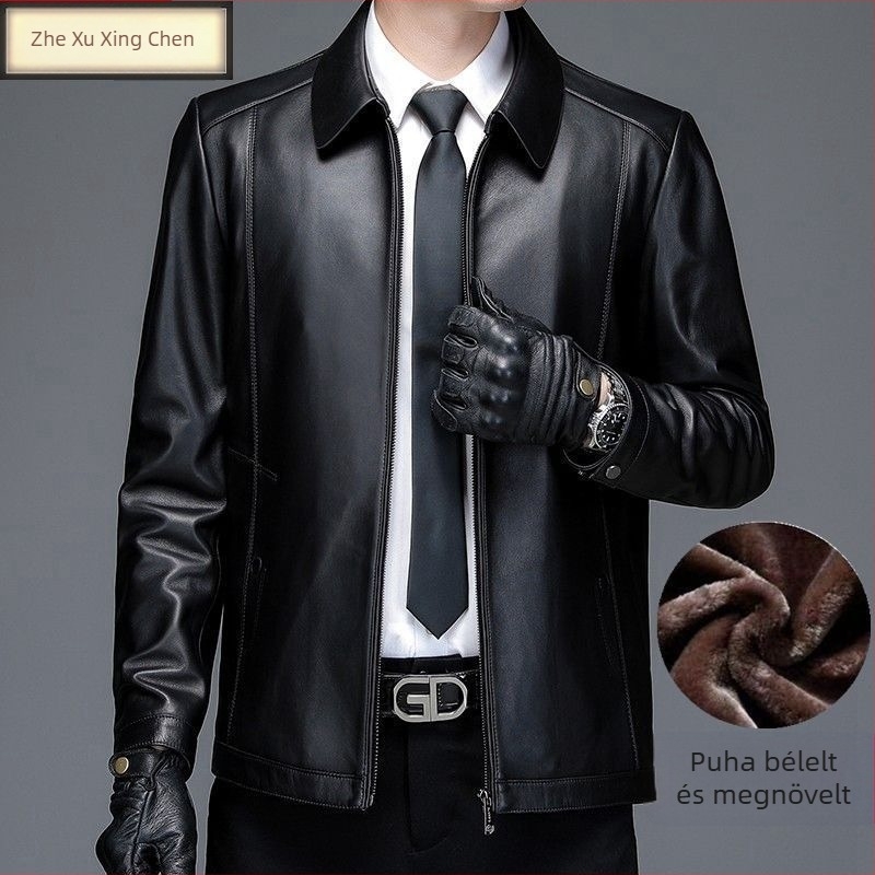 Férfi PU bőrkabát, városi stílus, kapucni, dupla gombos zárás, rever gallér, bő szabású