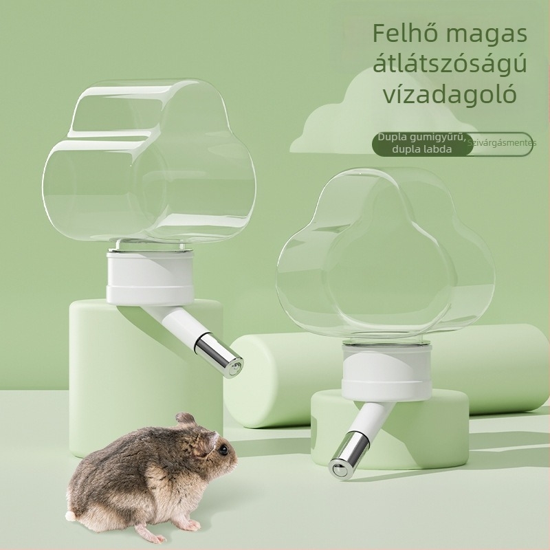 Hörcsög vízellátó palack görgőgolyós ivóberendezéssel, automata, átlátszó, szivárgásmentes (Anyag: PP+PC+rozsdamentes acél; Eredet: Shandong; Márka: Chengxi; Termékszám: Cloud Water Bottle)