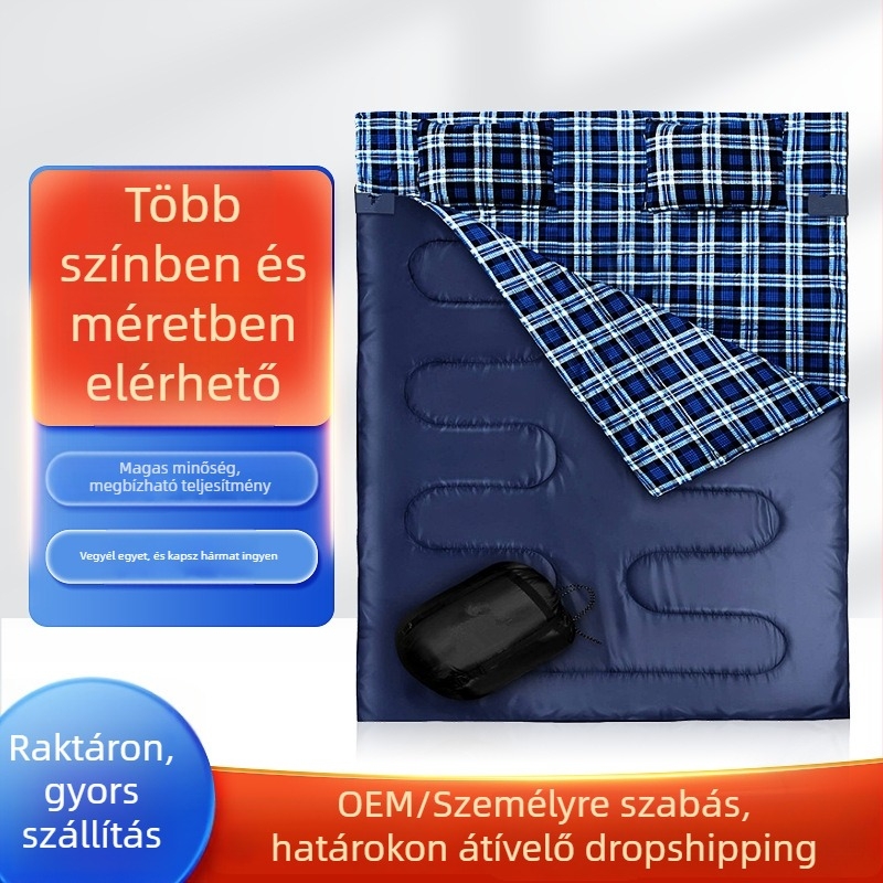 Két személyes hálzsák, pamut flanell anyag, 210T poliészter bélés, boríték stílus, felnőtteknek