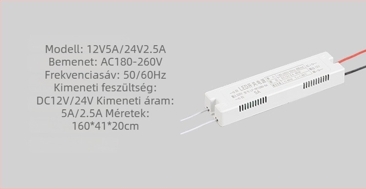 LED kapcsolóüzemű tápegység gumiborítású házzal, 12V bemenet, 6/12/24/36W kimenet, IP20, CE tanúsított