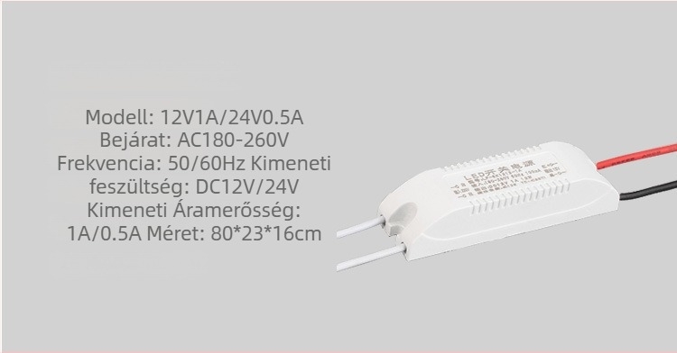 LED kapcsolóüzemű tápegység gumiborítású házzal, 12V bemenet, 6/12/24/36W kimenet, IP20, CE tanúsított