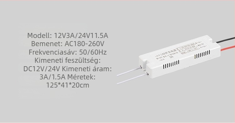 LED kapcsolóüzemű tápegység gumiborítású házzal, 12V bemenet, 6/12/24/36W kimenet, IP20, CE tanúsított