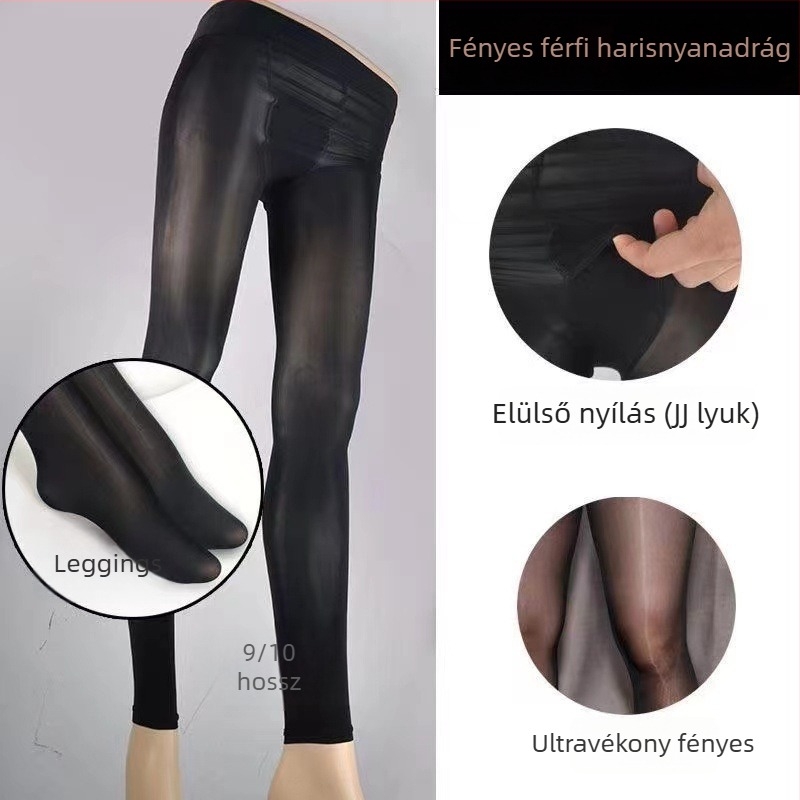 Férfi háromnegyedes hosszúságú jégselyem harisnya lóolajjal, ultra vékony, anti-gubanc, sima fényes felület, nagy méret